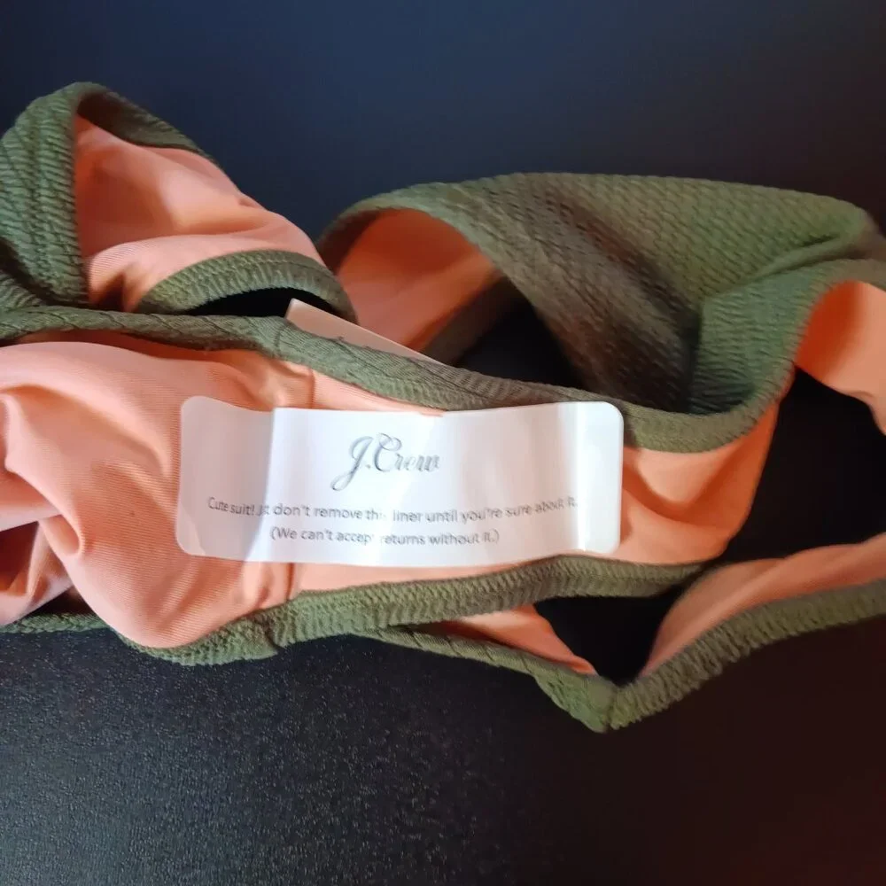 J Crew Women's Textured Curved Waist Cheeky Bikini Bottom Size Large Gre…